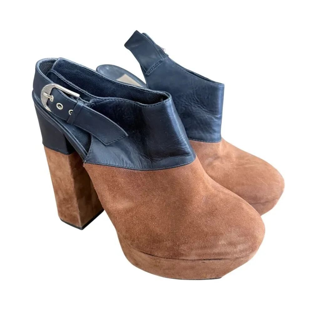 Dolce Vita Joanna Heels Platform Black Brown Suede Leather Shoes Womens 9